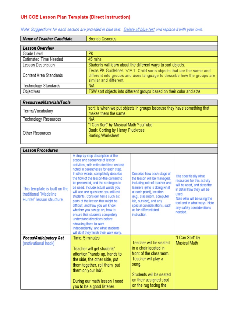 PK Lesson Plan: Sorting Objects | PDF | Lesson Plan | Teachers