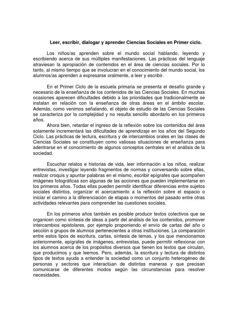 Enseñanza de Ciencias Sociales en Primer Ciclo | PDF | Aprendizaje ...