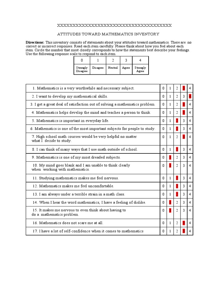 Attitudes Toward Mathematics Inventory PDF Mathematics Psychology