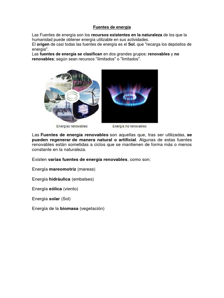 Fuentes de Energía: Renovables y No Renovables | PDF | Desarrollo ...