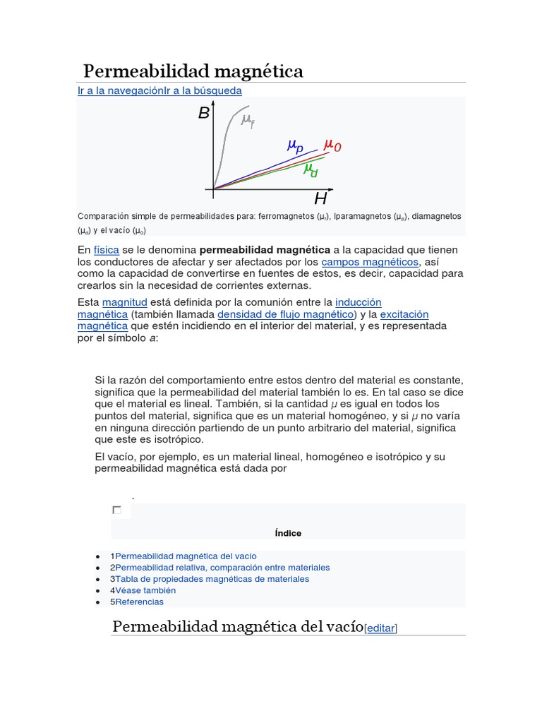 Permeabilidad magnética: μf, μp, μd y μ0 | PDF | Magnetismo | Materiales