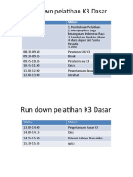 Rundown Pelatihan k3 Dasar 21 Agustus 2021