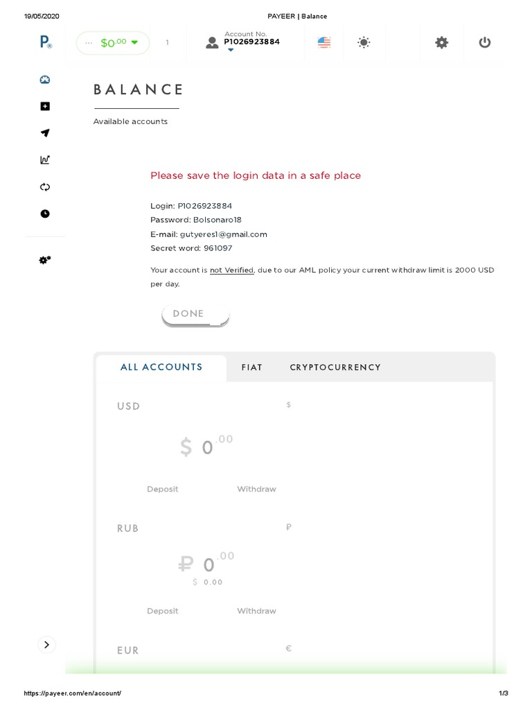 Balance Please Save The Login Data in A Safe Place PDF Computer