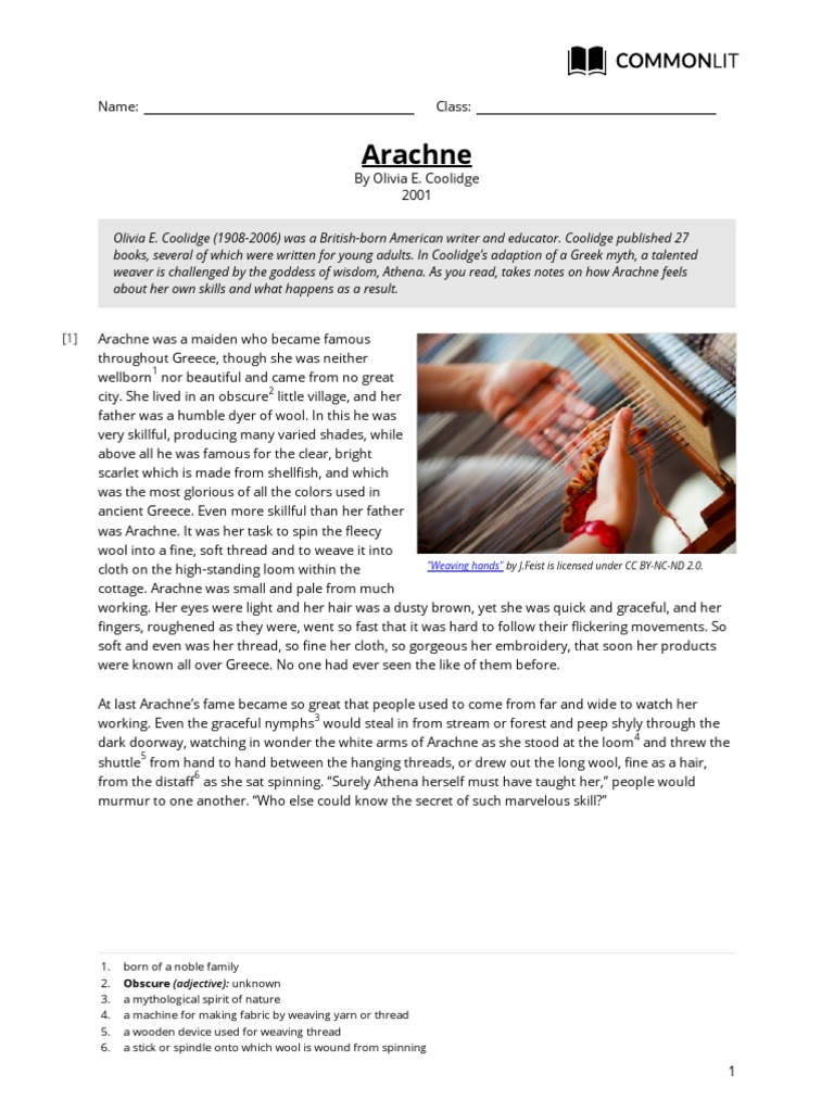 Arachne "Weaving Hands" PDF Weaving Athena