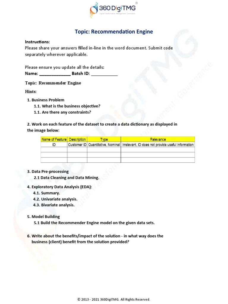 Recommendation Engine Problem Statement | PDF