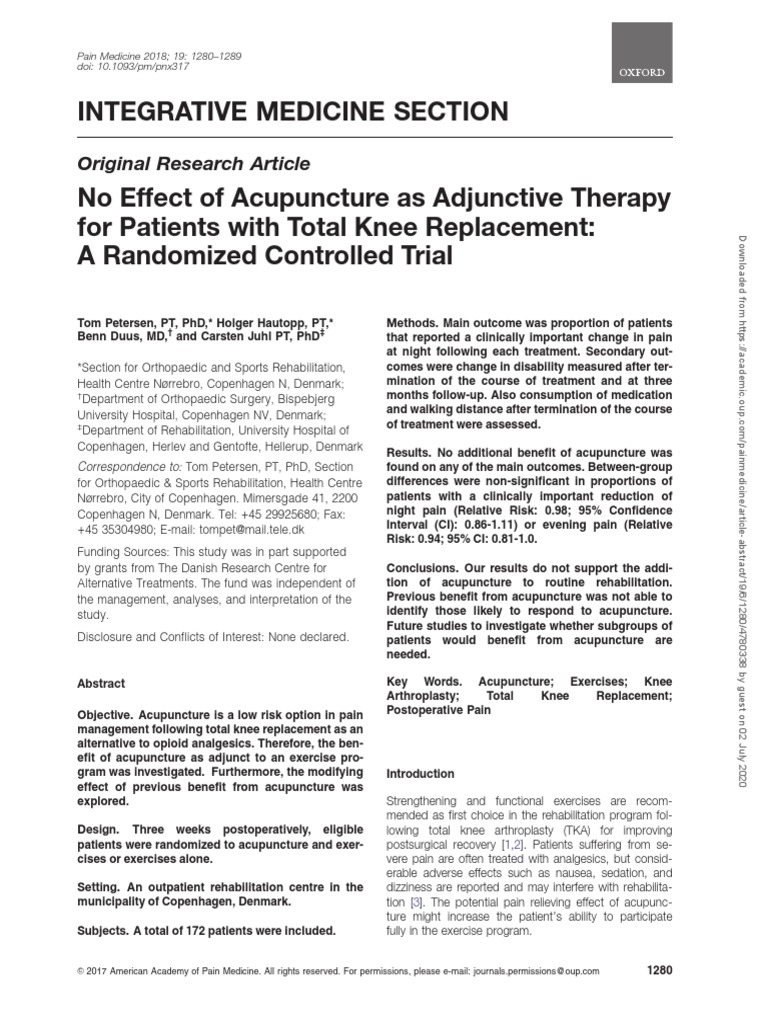 Acupuncture After Knee Replacement PDF Acupuncture Physical Therapy