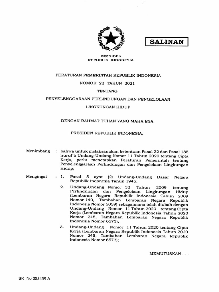 Pp Nomor 22 Tahun 2021 Pdf