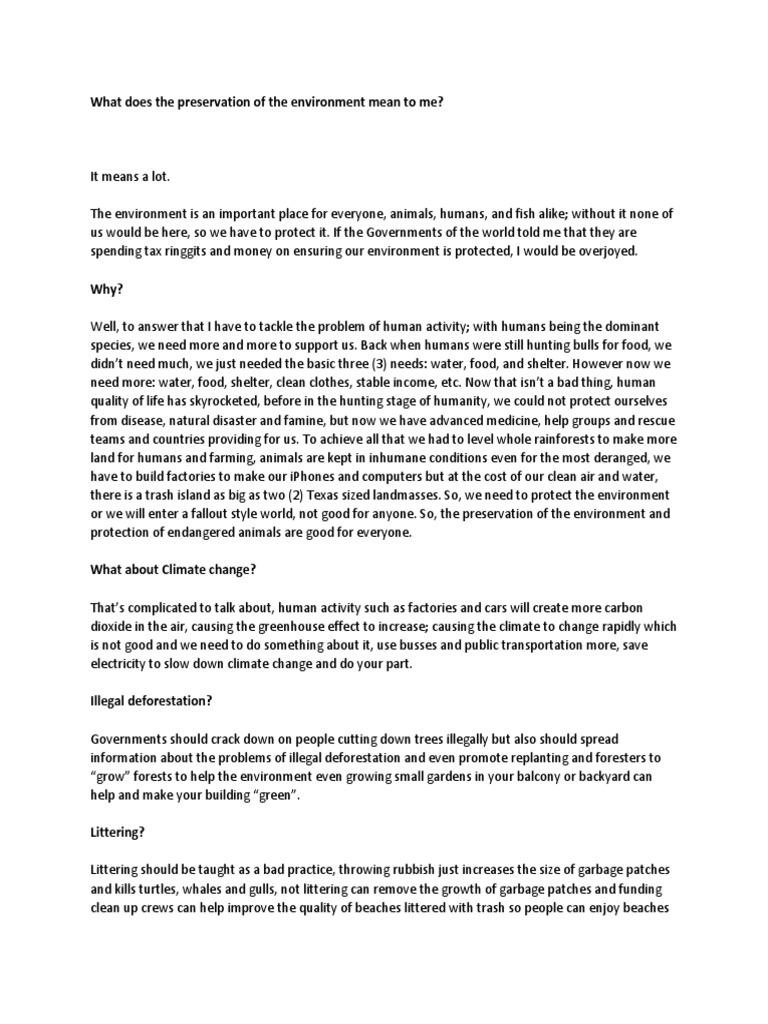 An Argument for Environmental Protection and Education to Secure a