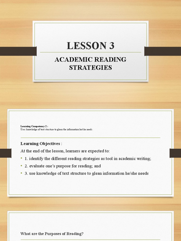 Lesson 3: Academic Reading Strategies | PDF | Reading Comprehension ...