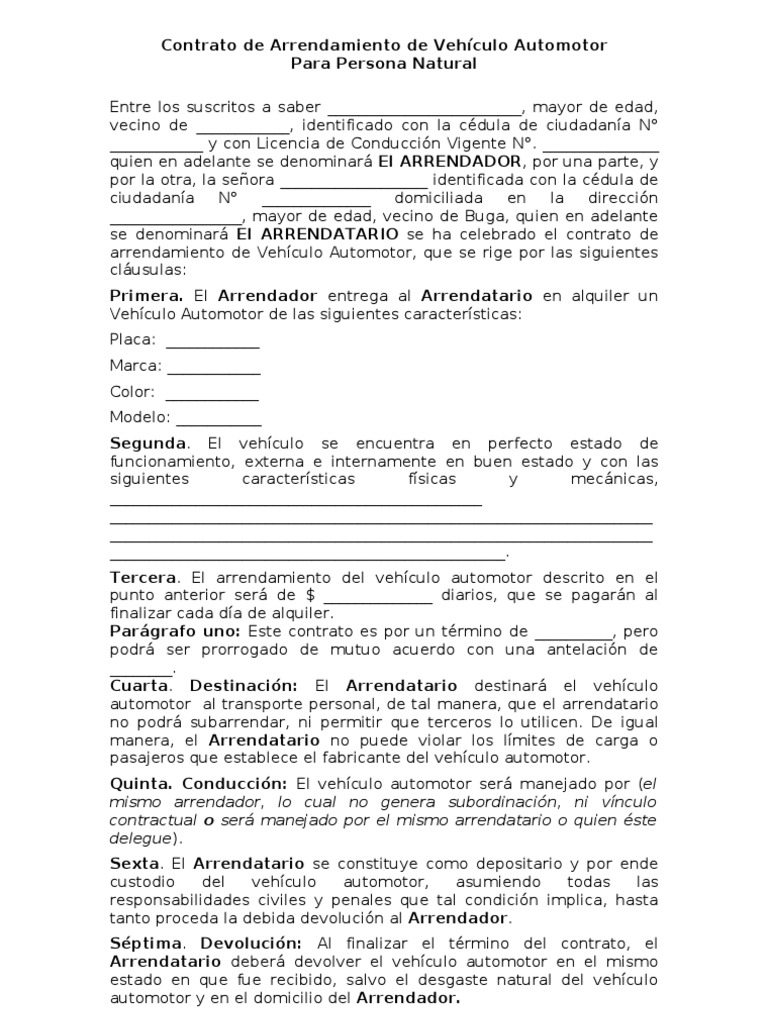 Contrato de Arrendamiento de Vehiculo