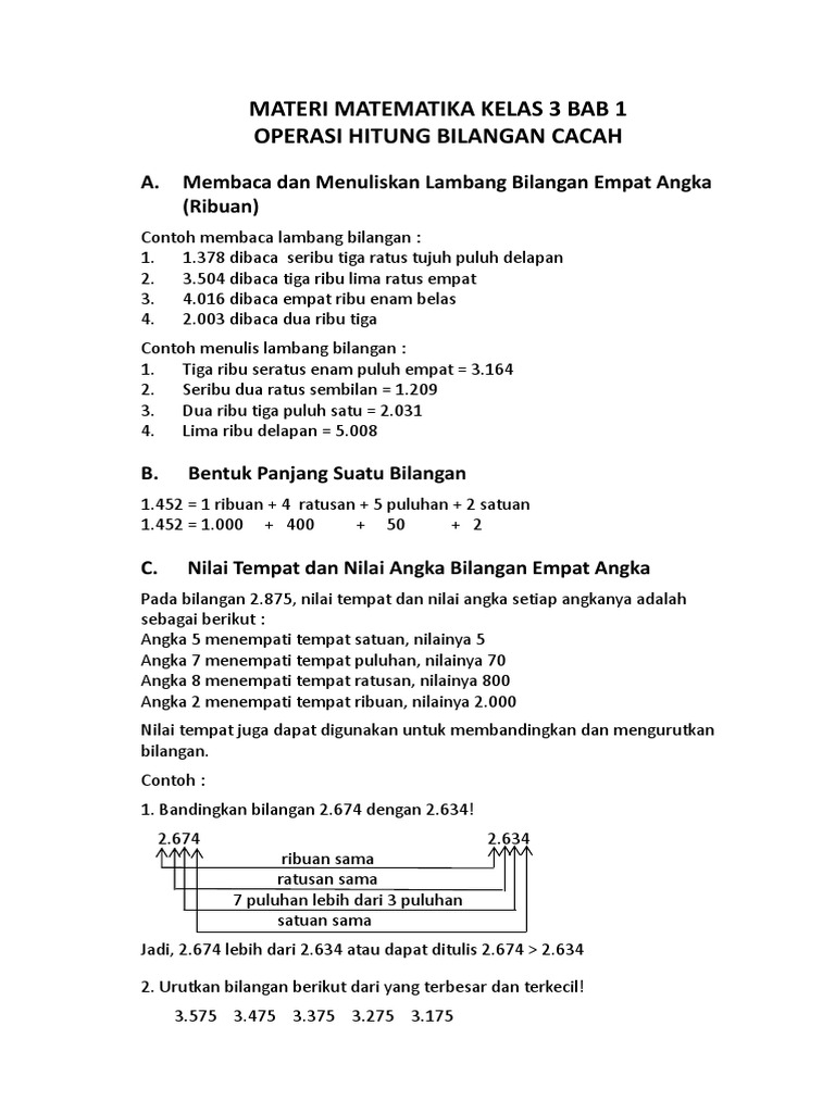 Materi Matematika Kelas 3 Bab 1 | PDF | Seni & Disiplin Bahasa | Metode ...