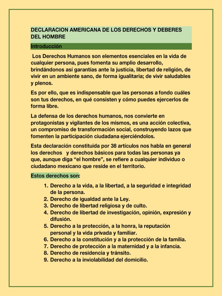 Declaracion Americana de Los Derechos y Deberes Del Hombre | PDF