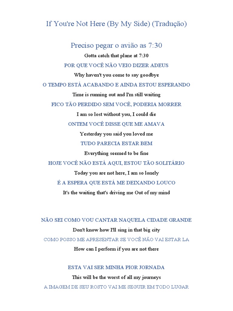 If you re not here by my side tradu o pdf m sica pop m sica