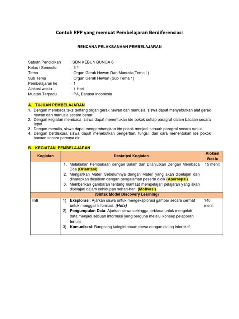 Contoh RPP Berdeferensiasi | PDF