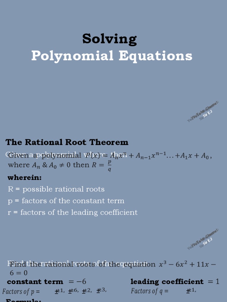 Lessson 17 Solving Polynomial Equation | PDF | Polynomial | Equations