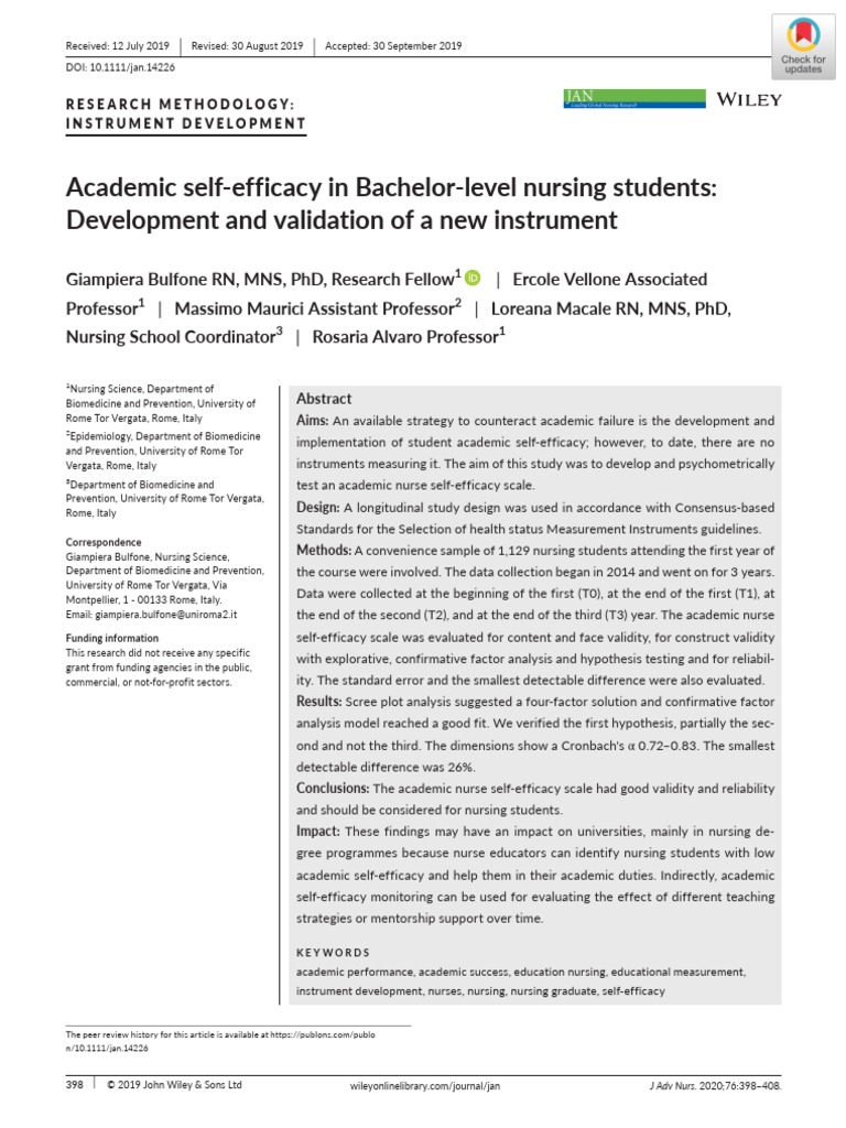 Academic Self Efficacy in Bachelor Level Nursing Students: Development ...