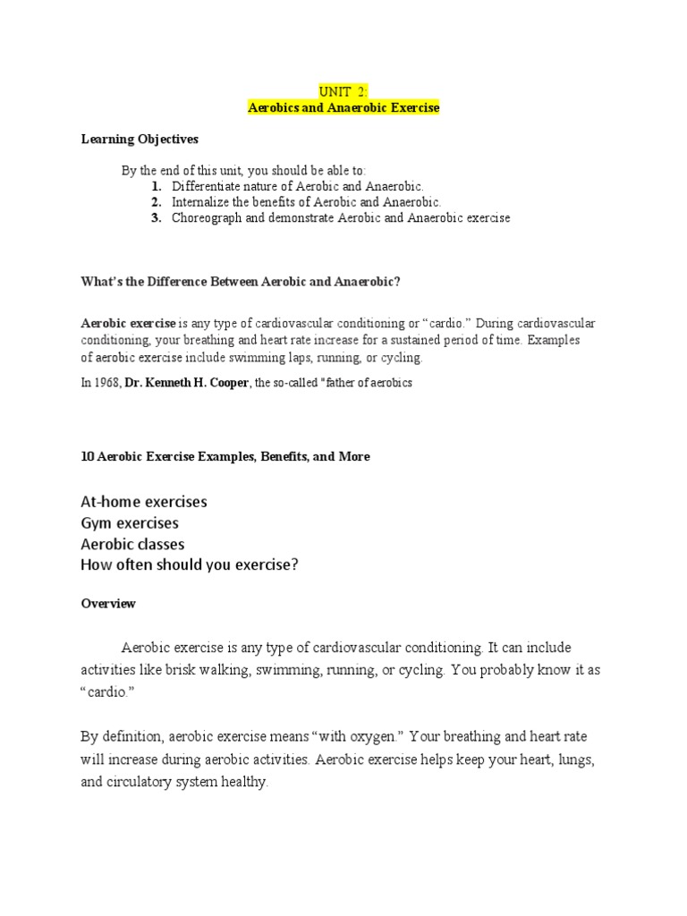 Aerobic vs Anaerobic Exercise Guide | PDF | Aerobic Exercise | High ...