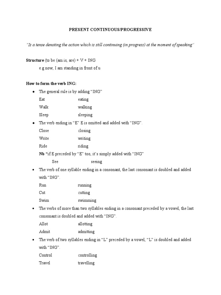 Present Prrogressive, Continuous | PDF | Syllable | Consonant
