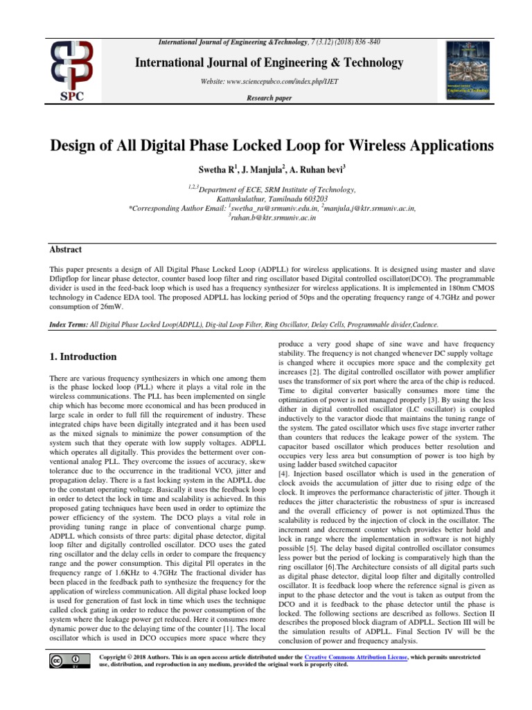Design of All Digital Phase Locked Loop For Wirele | PDF | Detector ...
