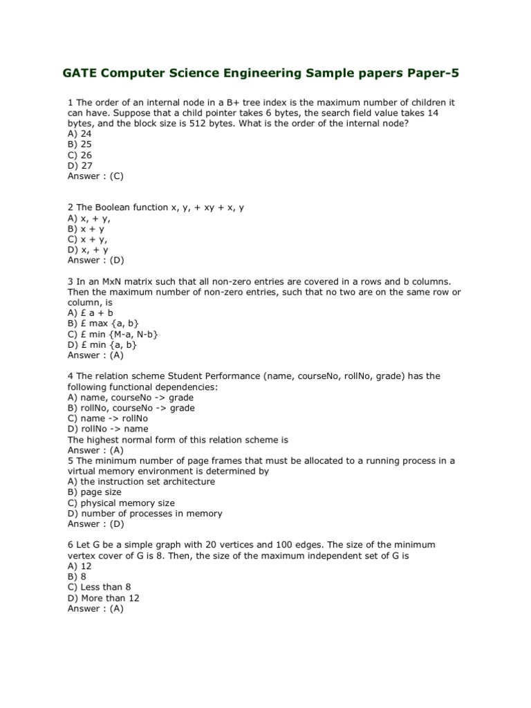 Gate Question Papers Parameter Computer Programming Group Mathematics