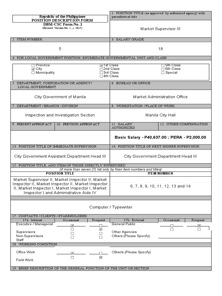 Market Supervisor III Job Description | PDF | Inspector | Regulatory ...