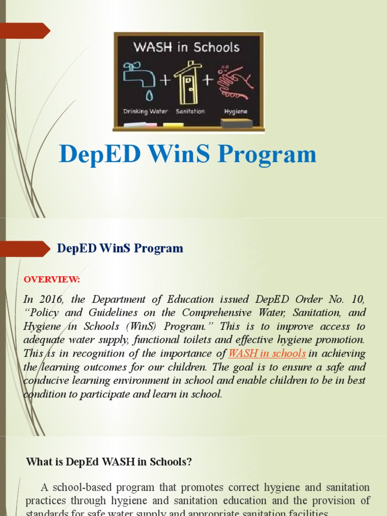 DepEd WiNS Program Validation PDF Sanitation Wash
