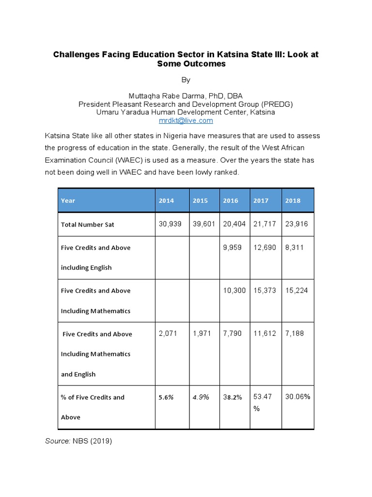 Challenges Facing Education Sector In Katsina State Iii Pdf Family