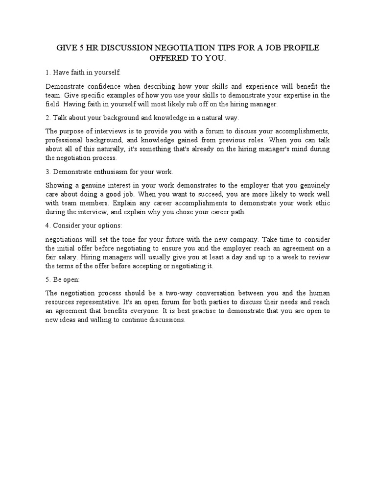 Give 5 HR Discussion Negotiation Tips For A Job Profile Offered To You ...