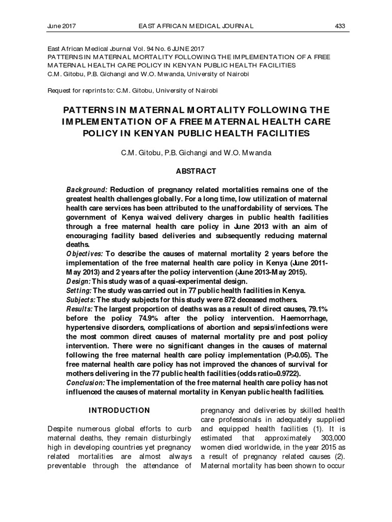 Maternal Mortality Trends in Kenya's Policy | PDF | Maternal Death ...