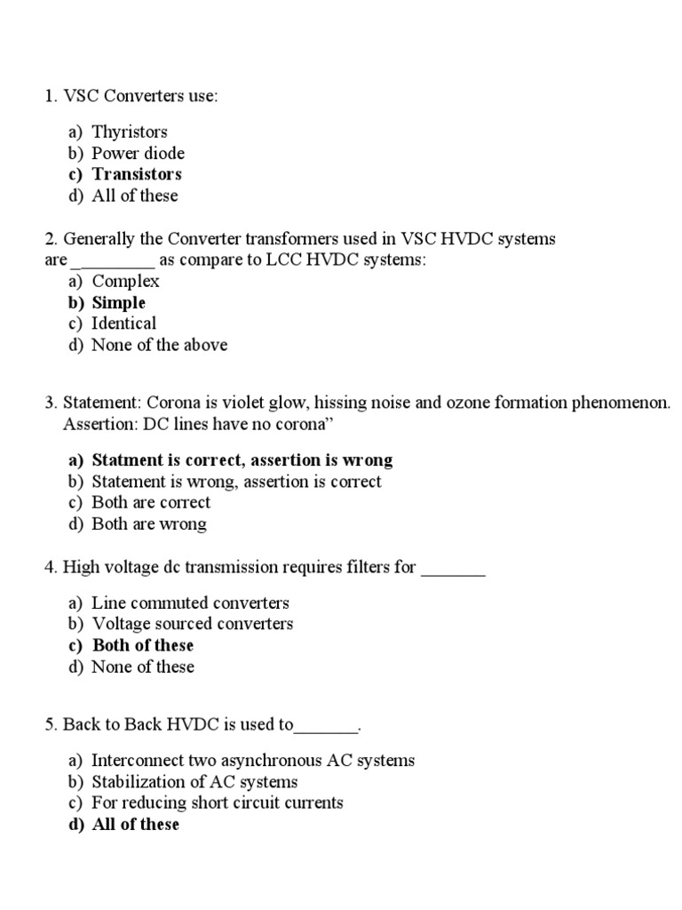MCQ For CA2 PDF High Voltage Direct Current Power Inverter