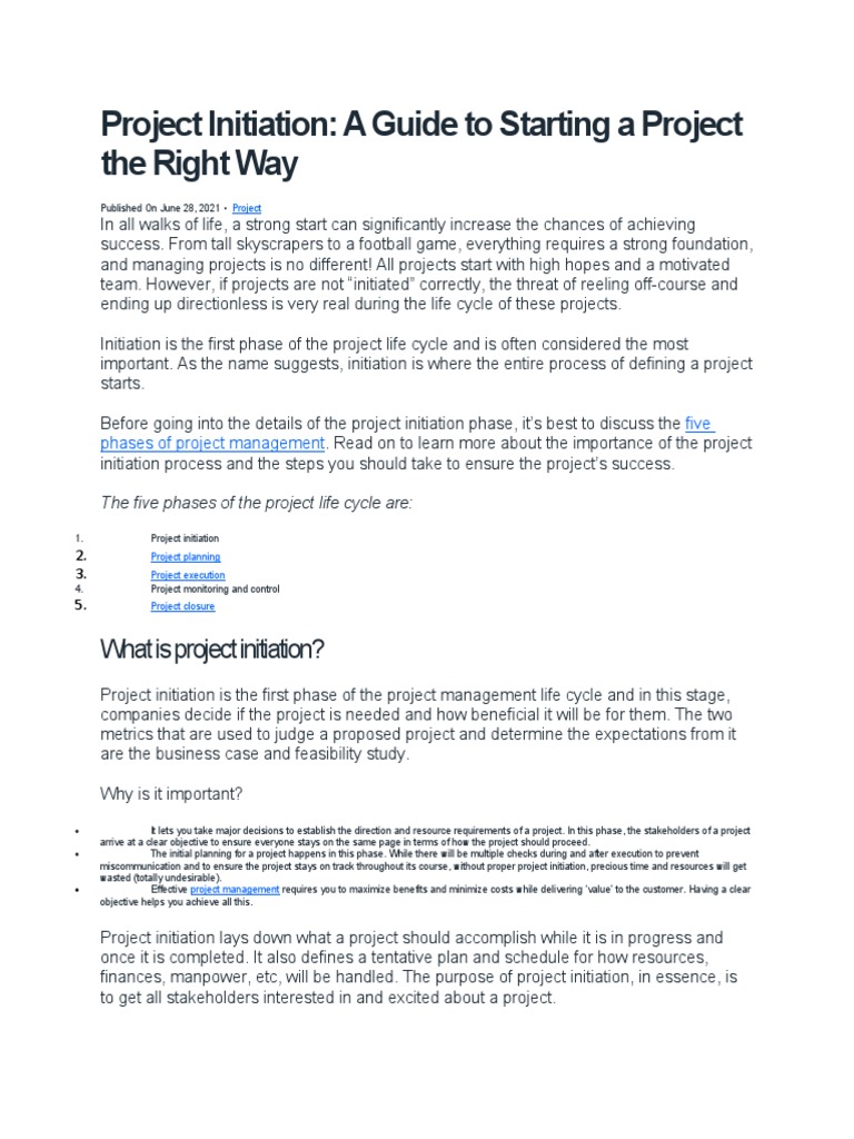 Project Initiation: A Guide To Starting A Project The Right Way | PDF ...