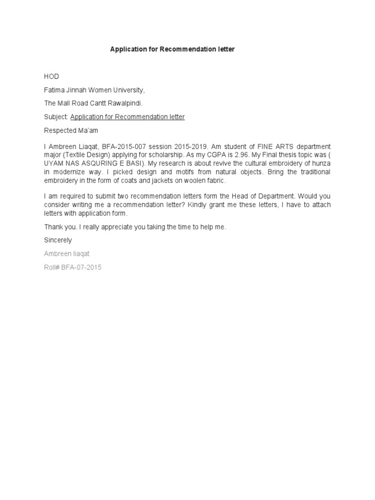 Appliction For Recommendation Letter | PDF