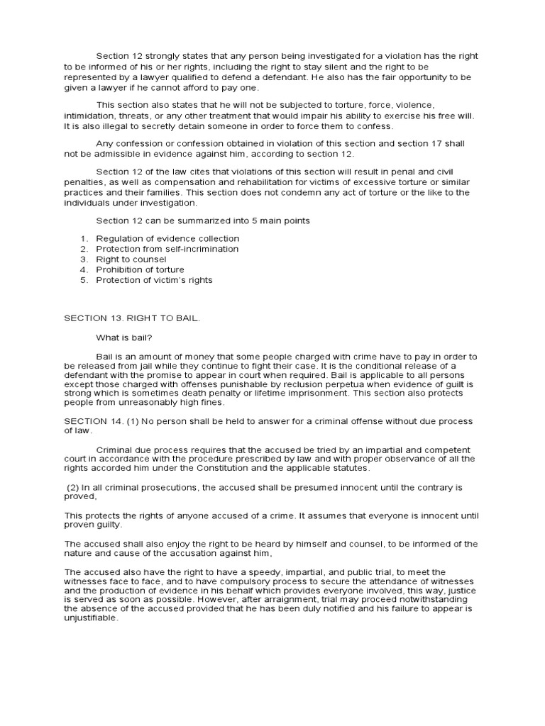 Section 12 Strongly States That Any Person Being Investigated For A ...