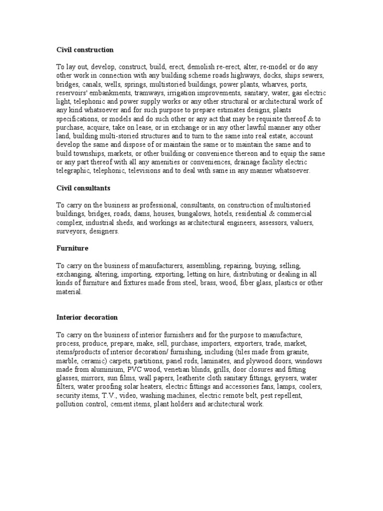 Sample Object Clauses Industry Wise Securities (Finance) Textiles