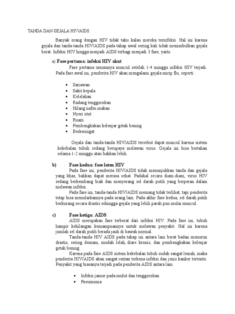 Tanda dan Gejala HIV/AIDS | PDF