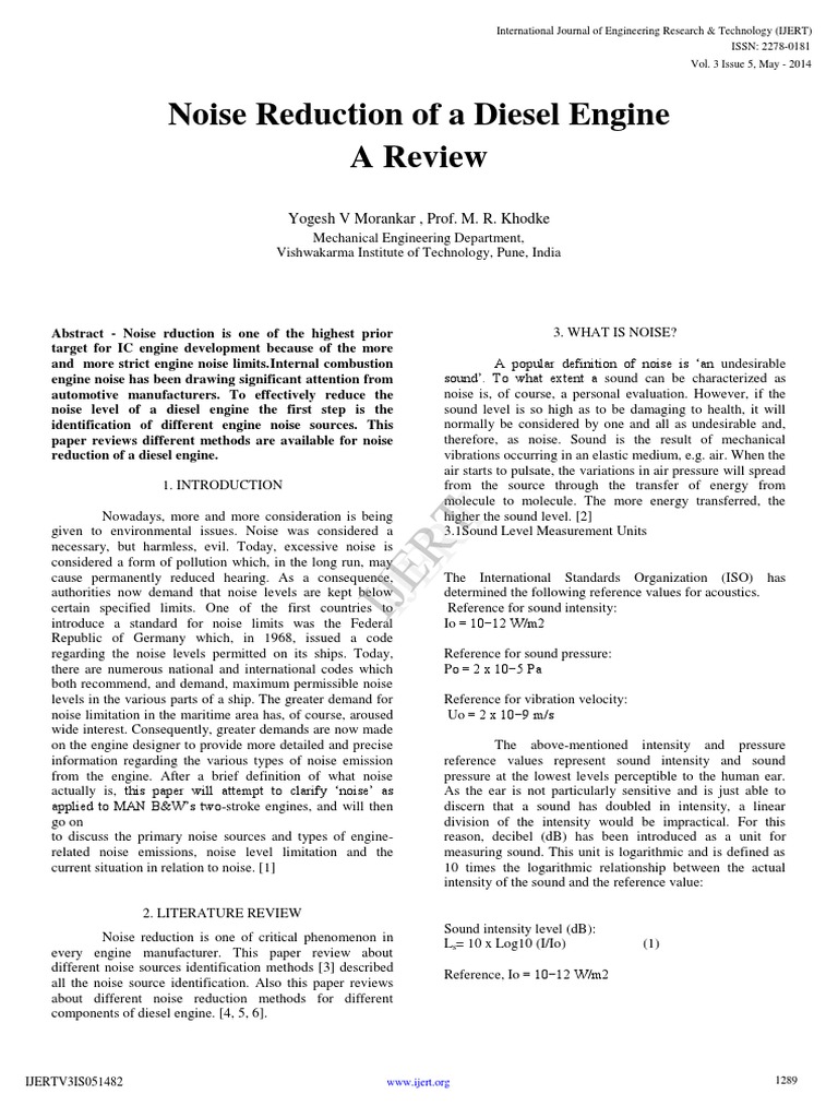 IJERT Noise Reduction of A Diesel Engine | PDF | Noise | Decibel