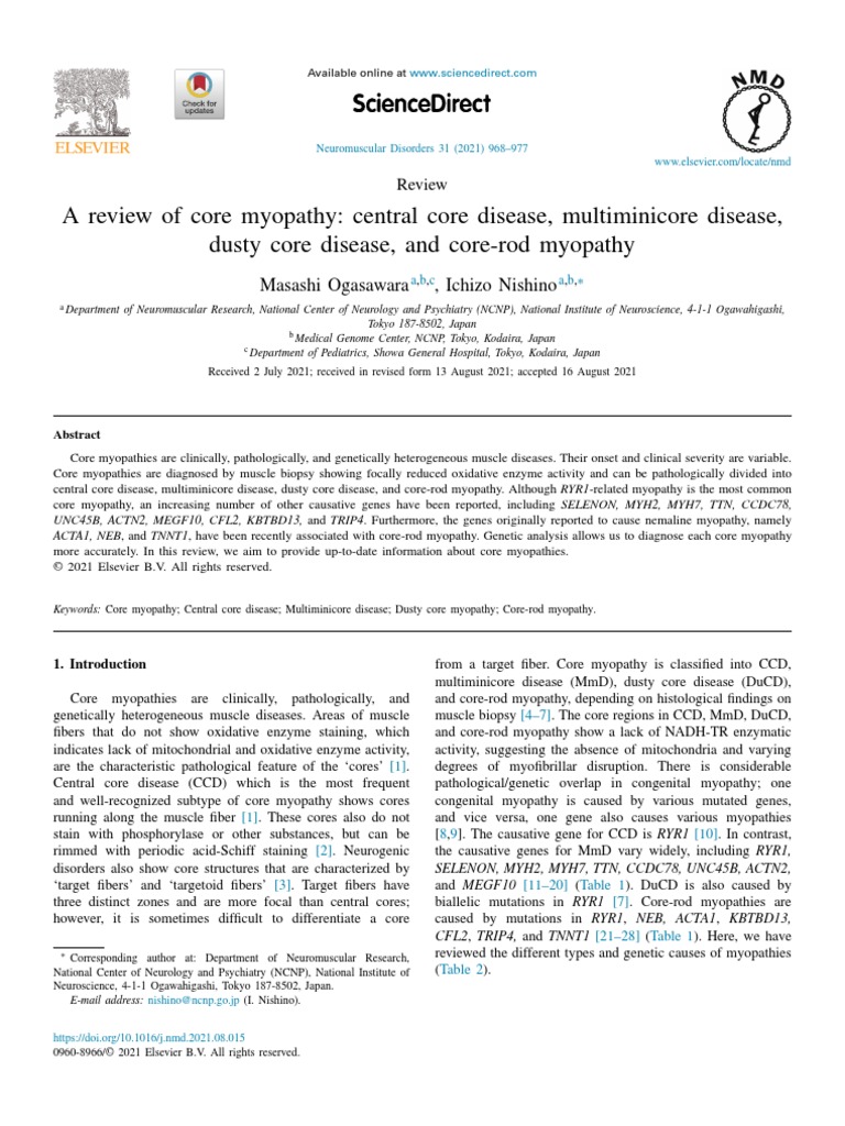 A Review of Core Myopathy Central Core Disease Multiminic 2021