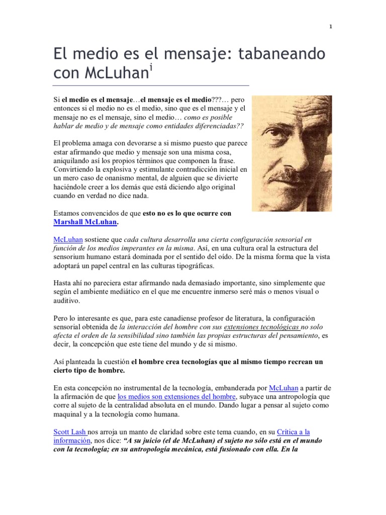 El Medio Es El Mensaje. Tabaneando Con McLuhan (2005) PDF