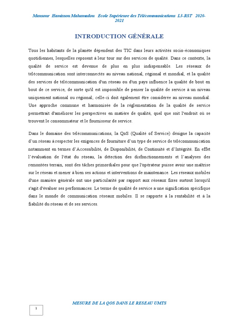 Mesure de la QoS dans le réseau UMTS | PDF | GSM | Réseau cellulaire