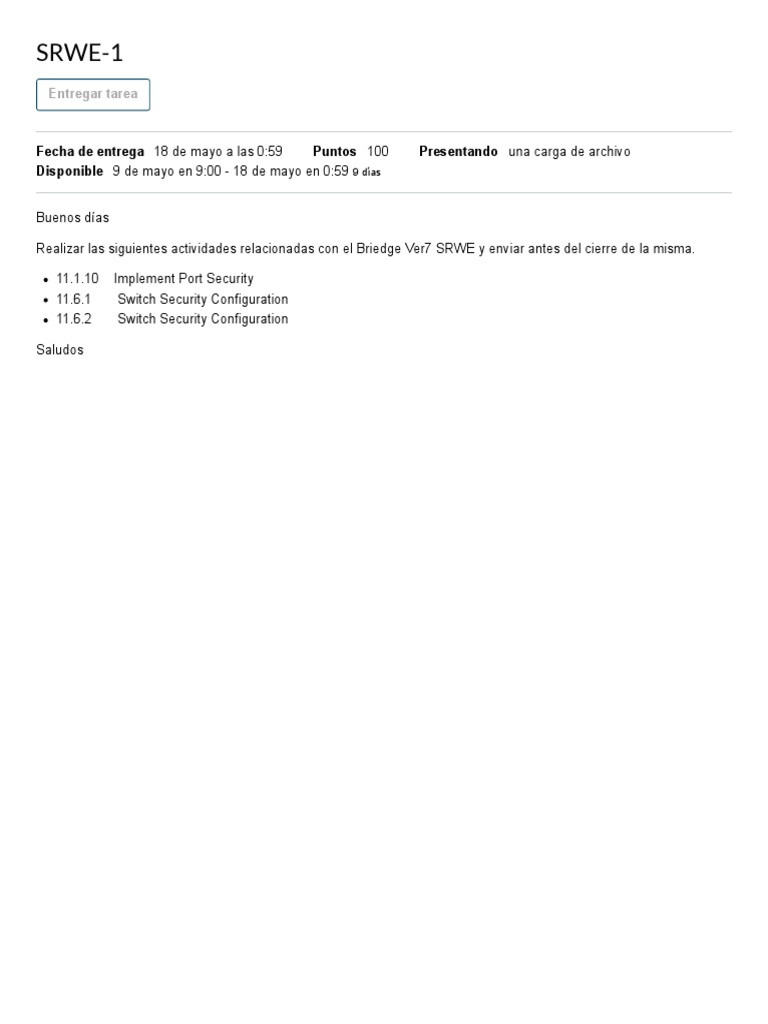 Actividades de Seguridad en Switches SRWE | PDF