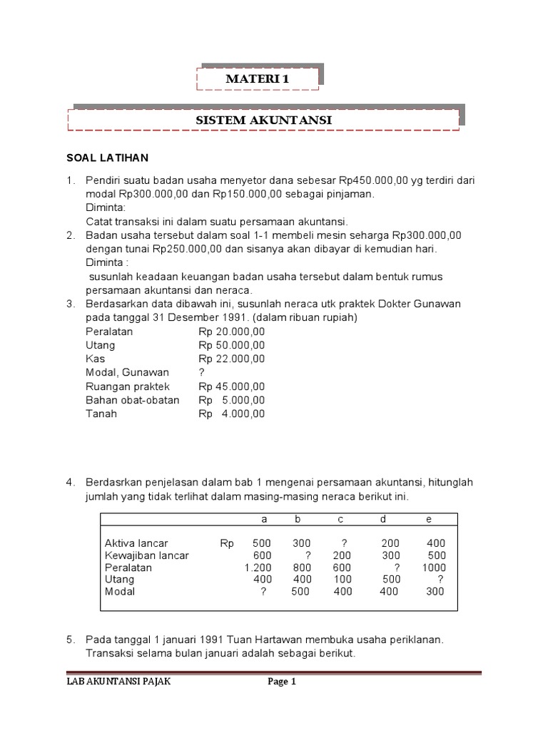 Soal Lab Akuntansi Pajak 2017 | PDF