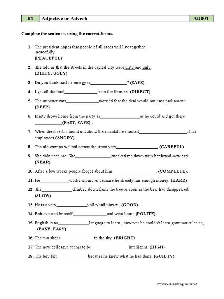 B1 Adjective and Adverb Exercises | PDF | Language Arts & Discipline
