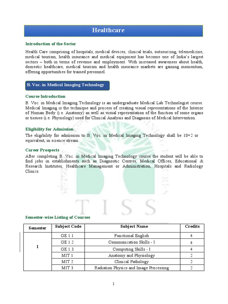 B Voc inMedicalImagingTechnology PDF Medical Imaging Radiology
