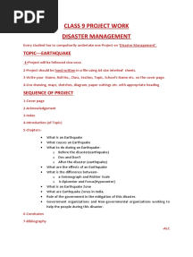 Class 9 Project Work Disaster Management: Topic - Earthquake