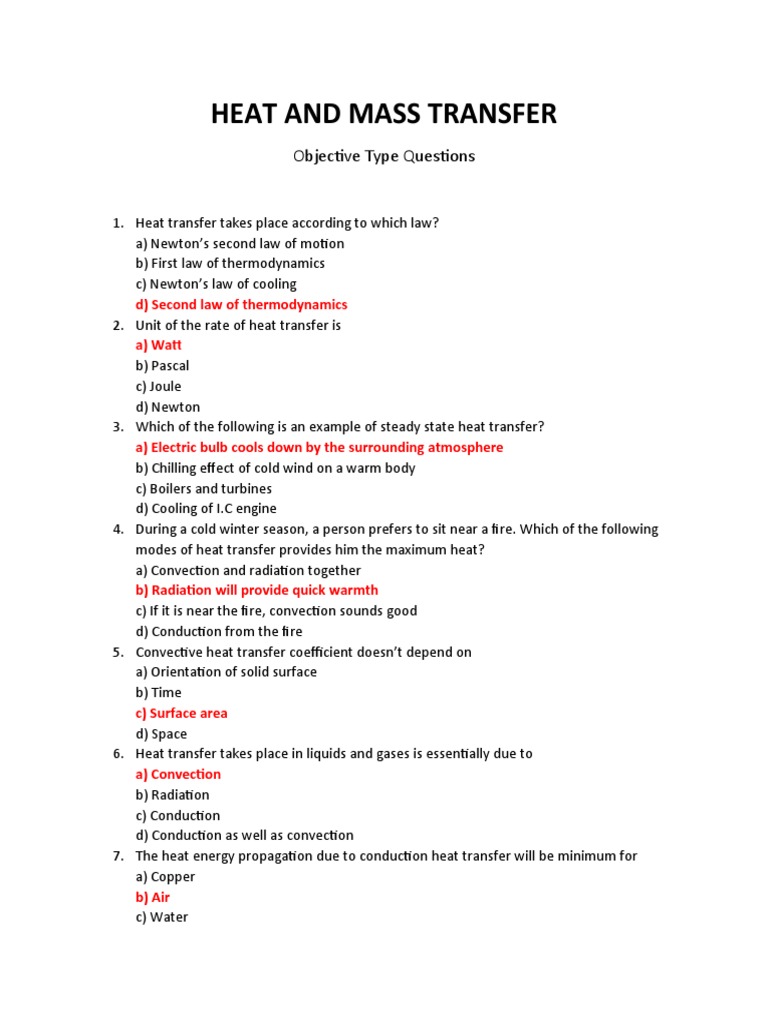 HMT MCQS PDF Heat Transfer Heat