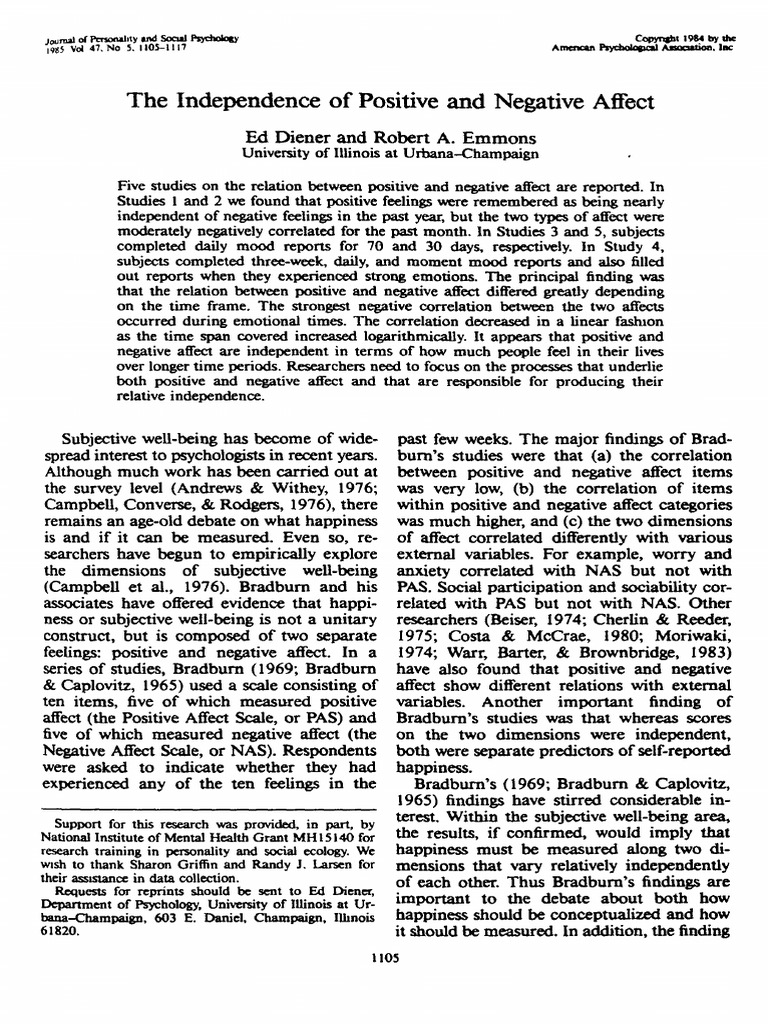 Independence of Positive and Negative Affect | PDF | Affect (Psychology ...