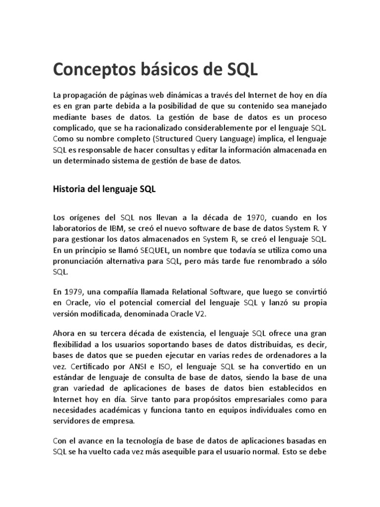 Conceptos Básicos de SQL | PDF | SQL | Bases de datos