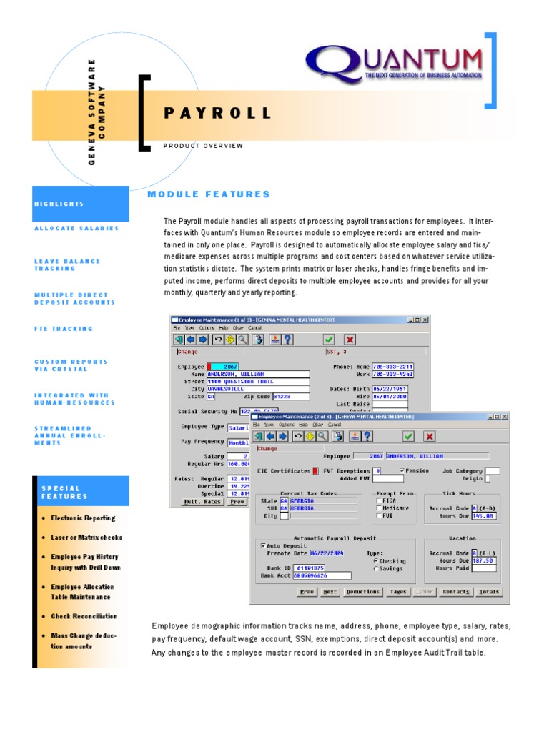 Quantum Payroll Module Overview | PDF | Payroll Tax | Payroll