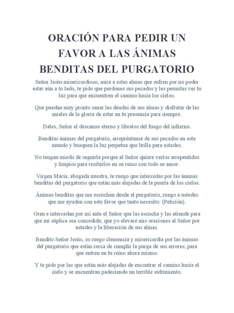 Oración para Pedir Un Favor A Las Ánimas Benditas Del Purgatorio | PDF
