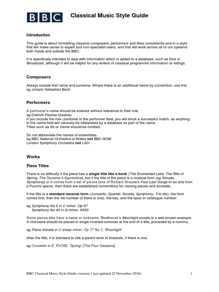 BBC Classical Music Style Guide PDF Concerto Orchestras